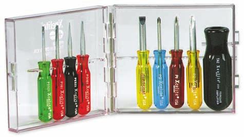 NUTDRIVERS & TOOL SETS Contains assortment of nutdrivers listed in chart Sturdy yellow plastic case for inch sizes, and red case for metric sizes, keeps nutdrivers orderly on work bench and carries