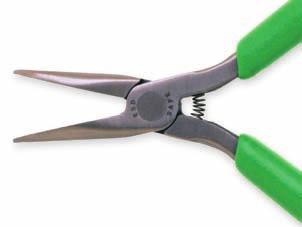 PLIERS Diagonal Chain Nose Pliers - Short Chain Nose Pliers Short chain nose pliers Serrated jaws Heavy-duty Features green cushion grips Cat UPC Length A B C E Pack Wt. Shelf No. No. Packed Inch mm Inch mm Inch mm Inch mm Inch mm lb g Pack LN225 043127063138 Bagged 5 125 1 9/64 29 17/32 14 9/32 7 1/16 x 1/16 1.