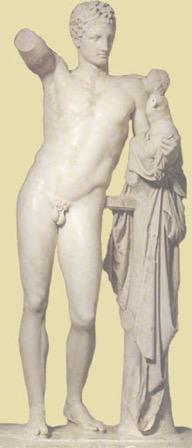 The Hermes of Praxiteles. The statue is dated to 343 BC and is made from Parian marble.