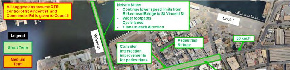 8.2.2 Traffic, Bus and Cyclist Movement A potential street infrastructure plan for the Port Adelaide Centre in the short and medium term is shown in Figure 86.