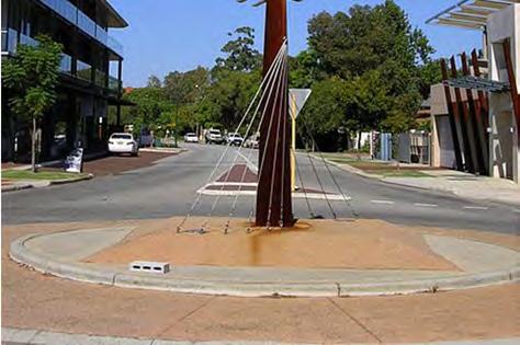In Perth, Western Australia, public artwork has been commissioned and installed within several small roundabouts in order to provide a focal point and interesting urban feature.