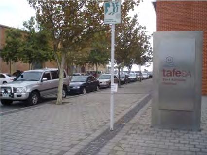A total of 142 on-street car spaces are available in the TAFE precinct. Two examples of the on-street car parking in Nile Street near the TAFE campus and a child care centre are shown in Figure 37.