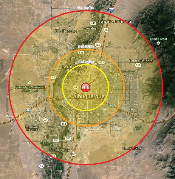 Demographics I-25 & Comanche - Albuquerque, NM Area Highlights 3 mile radius 5 mile radius 10 mile radius Estimated Population (2014) 90,972 268,667 668,525 Projected Population (2019) 93,054 274,873