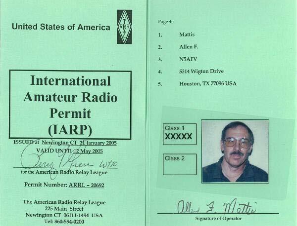International Amateur Radio Permit (IARP) Inter-American Telecommunication Commission (CITEL) License holders use their national call sign