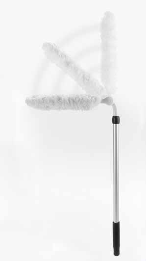 extends to 54" with a simple twist 12" Duster head rotates 270 and locks at multiple angles with the press of a button Durable, washable microfiber traps and holds dust without the use of cleaning