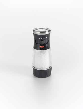 Salt Grinder Tab rotates to adjust Grinder settings from fine to coarse Grind and serve from the top for mess-free storage Non-corrosive