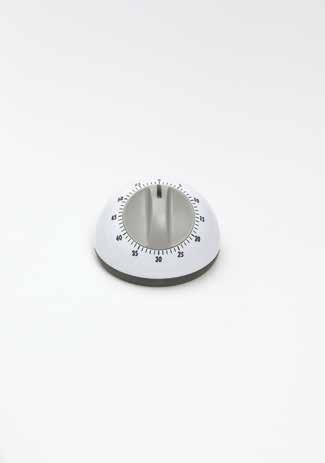 Analog Timer One-hour Timer Easy-to-read numbers Long-sounding bell alarm Angled face for visibility on countertops and shelves Non-slip bottom for stability and surface