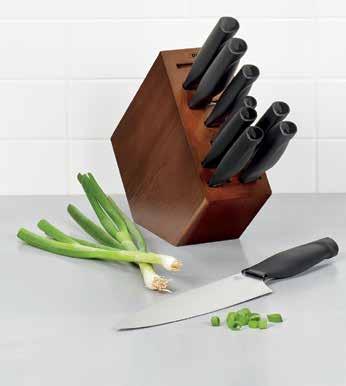 #2185900 5" Serrated Utility Knife All-purpose serrated Knife perfect for cutting and slicing #2186600 10 Piece Knife Block Set Set Includes: 8 Chef Knife, 7.5 Santoku, 8 Bread Knife, 3.