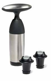 comfortable, non-slip grip Vacuum Wine Preserver and 2 Stoppers Pump extracts air from bottle to preserve wine s flavor Keeps wine fresh longer than cork