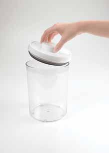 POP Round Canisters Airtight seal with the press of a button Press button once to seal Canister and again to open Pop-up button serves as handle to remove lid Round canister shape is perfect for
