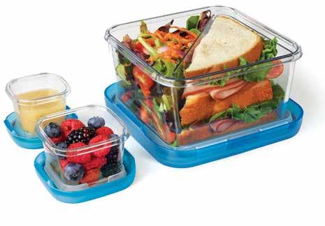 LockTop Lunch Containers Multiple inner locking tabs create an airtight, watertight seal Simply press outer ring to securely lock lid Tritan material resists warping, staining and odors Crystal clear
