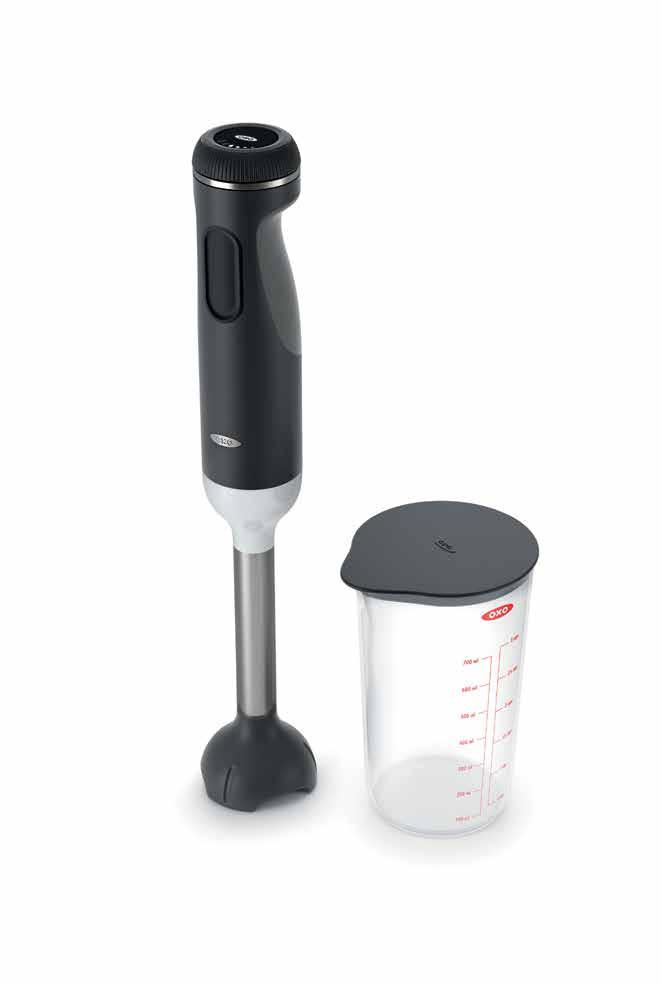 Bright 22 ON ILLUMINATING DIGITAL IMMERSION BLENDER SOFT-GLOW LED HEADLIGHT Headlight illuminates pot as you blend, allowing you to monitor soup and sauce consistency INTUITIVE DIGITAL CONTROLS