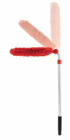 246 CLEANING Microfiber Extendable Duster Lightweight aluminum pole extends to 54" 12" duster head rotates 270 and locks at multiple angles with a simple press of a button Microfiber unsnaps from