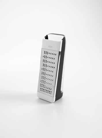 Box Grater Generous coarse, medium and fine stainless steel grating surfaces and slicing surface Slim construction conveniently fits into drawers Detachable container for