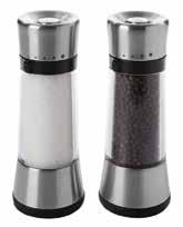 Non-corrosive ceramic grinders won t absorb flavors or odors Mills rest flat when upside down for easy refilling Soft, comfortable, non-slip turning knob