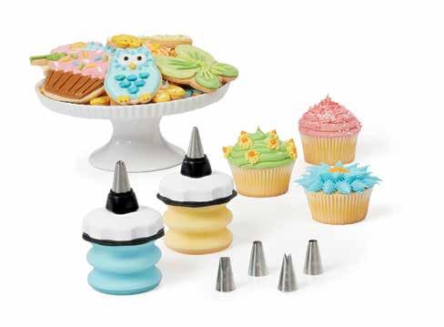 Silicone Decorating Kits Easy-to-use tool for decorating cupcakes, cookies, and more Silicone body designed for consistent, controlled