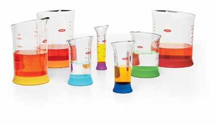 7 Piece Liquid Measuring Beakers Set Set includes: 1 tsp, 1 T, 1 oz, 2 oz, ½ cup, 2 3 cup and 1 cup