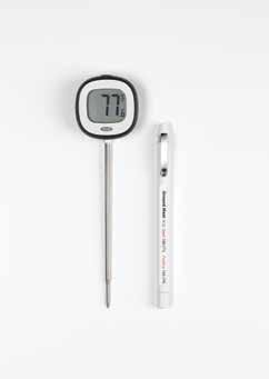 clip for storage Hand wash only; do not immerse in water #1051393 Digital Instant Read Thermometer Large, easy-to-read numbers Probe has thin tip for quick temperature readings