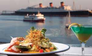 Breathtaking views of the Queen Mary and out to San Pedro Bay are experienced at the many dining areas in the restaurant.