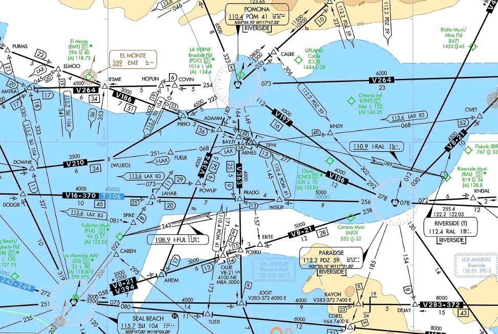 59. You are on Victor 8 eastbound out of the Seal Beach VOR (SLI). What is the lowest altitude where you can be assured to identify the OLLIE intersection using the POM 171 degree radial?
