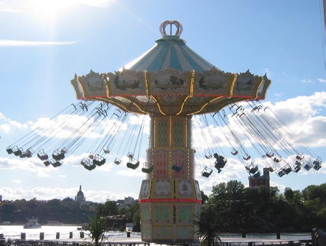 The swings are suspended from three circles with slightly different diameters, and slightly different chain lengths.