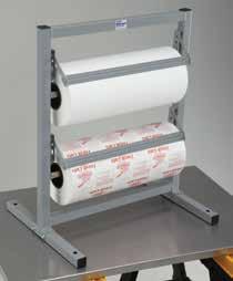 Double Roll Paper Cutter Holds 2 rolls of locker paper up to 18" wide and 9" in diameter. Durable tubular steel construction. Finished in a gray baked powder coating.