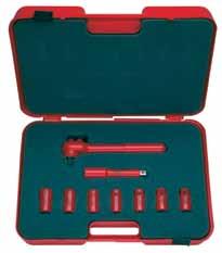 Double Insulated Hand Tools - 1000V VDE Small Socket Set This set contains a 1/2 socket drive ISW1/2, a 125mm extension and 7 sockets, 10, 11, 13, 14, 17, 19 and 24mm Packed in a sturdy