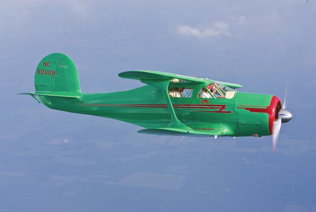 The negative stagger (top wing positioned aft of the bottom wing) of the venerable Beech Staggerwing gives the airplane its distinctive look and offers great visibility, but the combined lift of the