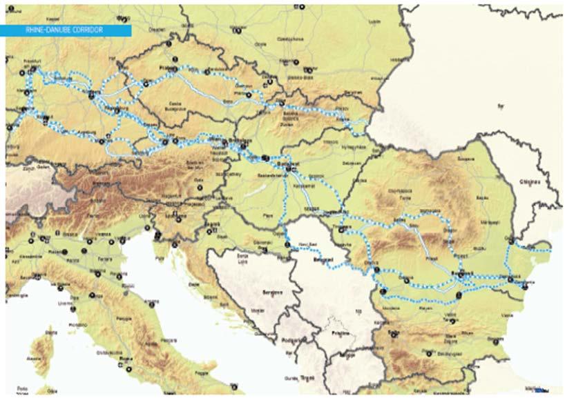 skretanjem na Prag i Žilinu do slovačko-ukrajinske granice preko Austrije, Slovačke i Mađarske do rumunjskih luka Constanta i Galati.