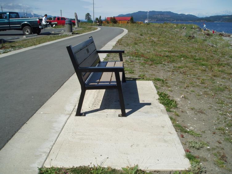 Benches Trail Surface The surface that the bench sits on shall be a firm, level, non-slip material (cement, asphalt or chip stone recommended) be a contrasting color to the surrounding trail and