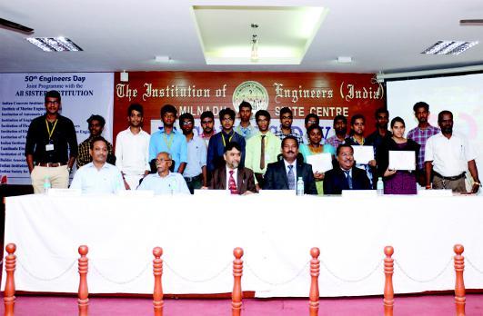 Felicitation address was delivered by Dr P Aravindan FIE Chairman IE(I) Tiruvallur Local Centre and Dr S R R Senthilkumar FIE Honorary Secretary IE(I) Kanchepuram Local Centre.