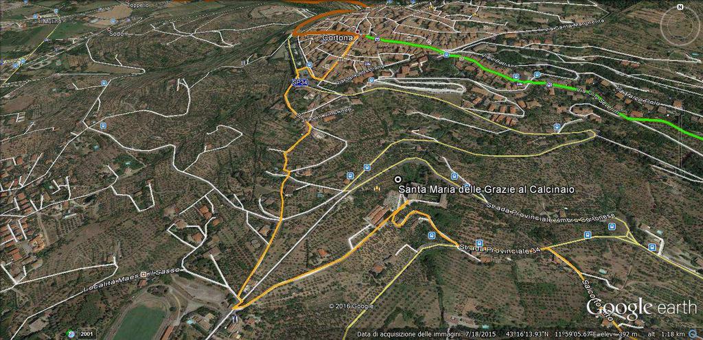 Variante CORTONA - An important visit to the religious complex of SANTA MARIA DELLE GRAZIE AL CALCINAIO requires a variation on the track: from p.