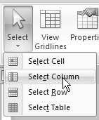 Kartica Table Tools, Layout- 1 Select markiranje izabrane ćelije, reda, kolone, cele tabele Delete brisanje izabrane ćelije, reda, kolone, cele tabele Insert dodavanje reda iznad (Above) ili ispod
