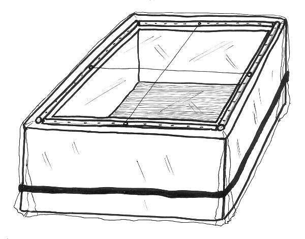 A cross section drawing will help understand the design details of the complete solar box oven (the pans