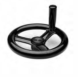 5 HANDWHEELS Plastic Three Spoked Handwheel With Revolving Handle Material: High Strength Reinforced Duroplast Finish: Black Bright Hub: Black Oxide Steel Resistant to Solvents, Oils, Greases, and