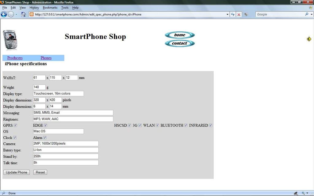 Link Spec. služi za otvaranje stranice na kojoj je moguće ažuriranje specifikacija samog telefona.