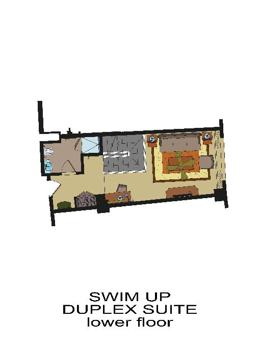 DUPLEX SWIM UP SUITE FEATURES ROOM SET UP ROOM SERVICES 30 UNITS FRUIT BASKET ON ARRIVAL DAY COFFEE & TEA SET-UP 108 M² CHOCOLATE & SWEET PLATTER ETRO BATH COSMETICS 1 LIVING ROOM LOCAL RED WINE (75