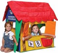 included Learning Cottage Style#: KC-LRN UPC: 839539003134 KID S COTTAGES Dimensions: 38 L x 30 W x 44 H (98 L x 76 W x 112 H cm) Body: 100% non-woven material (indoor use) Roof: 100% non-woven