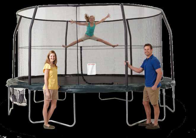 Trampoline Features: - Rust resistant heavy duty galvanized steel frame built for safety and durability - 6 W shaped legs for added stability while jumping - Patented POD connector design for