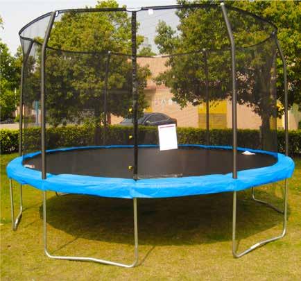 TRAMPOLINES Trampoline Features: - 72 pcs of 7 Galvanized Springs - Easy to Assemble Toprail System - Rust Resistant Galvanized Steel Frame - 6 W-Shaped Legs and Reinforced Sockets for Added