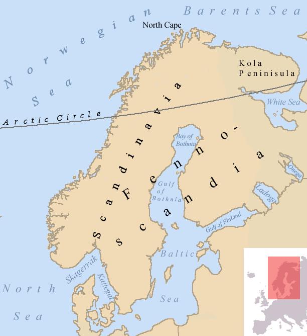 Mynd 3. Skagerrak, Norðursjór (e. North sea), Noregshaf (e. Norwegian sea) og Barentshaf (e. Barentssea) (Skandinavíuskagi, e.d.). Árstíðasveiflur eru meiri inni í fjörðum þar sem sjókvíaeldi er yfirleitt að finna.