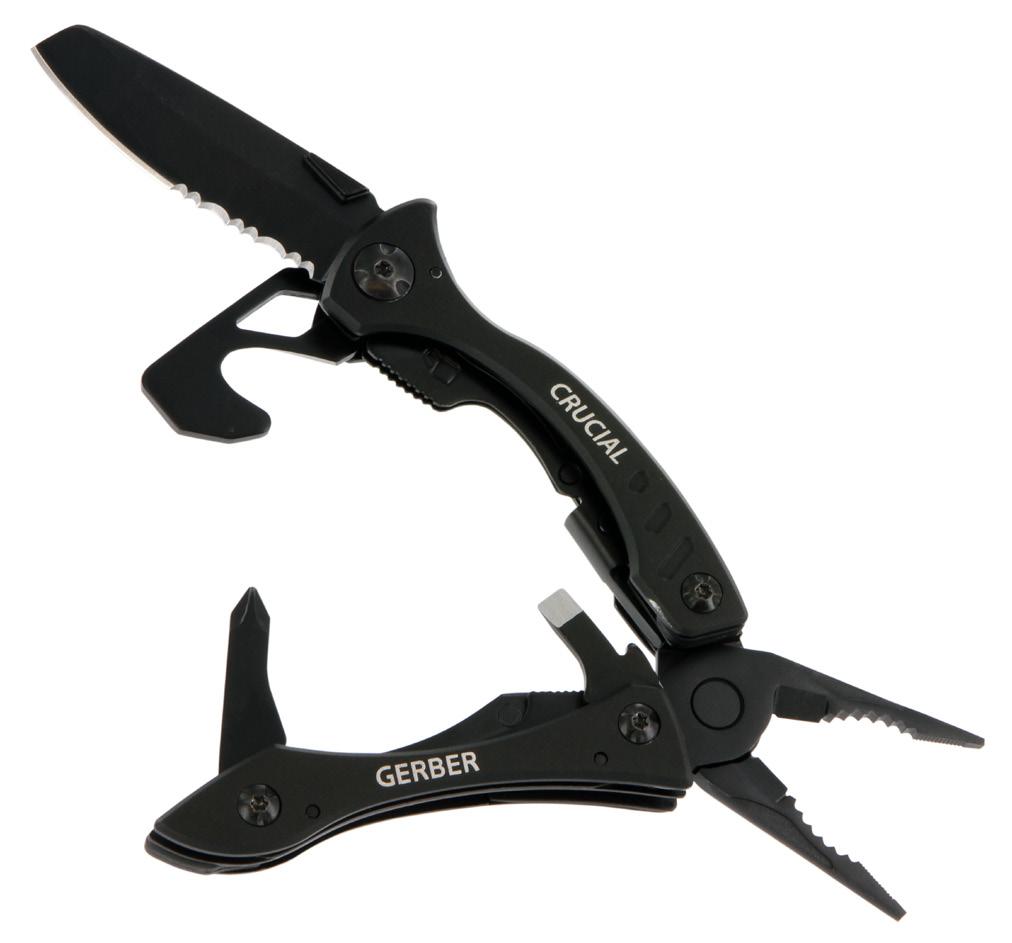 CRUCIAL MULTI-TOOL The Crucial offers an entire toolbox of full-sized components in one rugged stainless steel package.