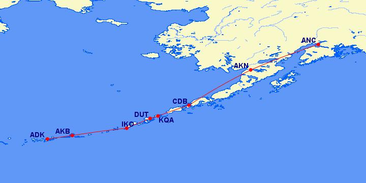 Appendix A-1 Nonstop Great Circle Miles on the Aleutian Chain, Starting with the Farthest Community From Anchorage Adak (ADK) Atka (AKB), 107 Atka (AKB) Nikolski (IKO), 231