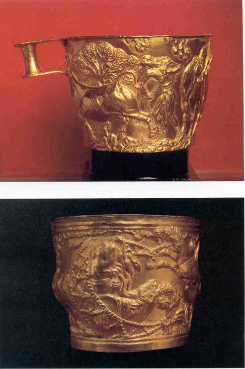 135, 136. Vaphio Cups. c. 1500 B.C. Gold, heights 3 "; 31/2" National Archaeological Museum, Athens The Lion Gate at Mycenae (fig.