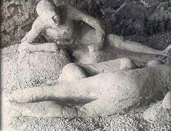 In the year 79AD Mt Vesuvius erupted and buried the town or Pompei in a thick layer of broiling ash in seconds.