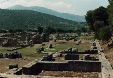 Remains of the stadium at Epidaurus. Remains of the gymnasium at Epidaurus.