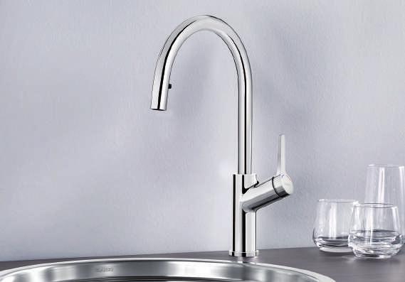 BLANCO CARENA-S - SILGRANIT TM -Look dual finish Bold design Classic modern premium mixer tap Concealed pull-out hand spray High arched outlet for easy filling of pots and vases High positioned,