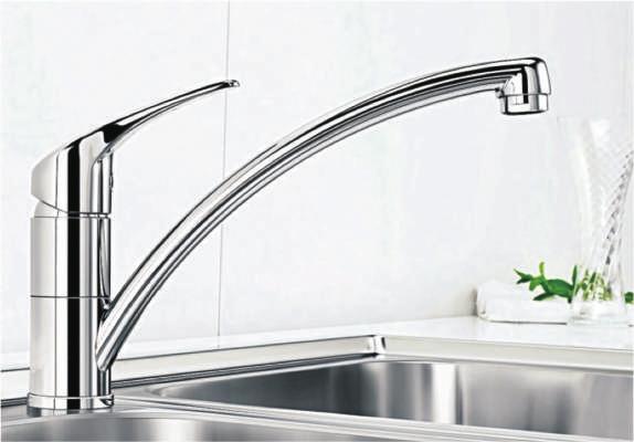 BLANCO BRAVON With a high, bow-shaped, long spout, there are no barriers to the working process of the mixer tap and sink Ergonomically