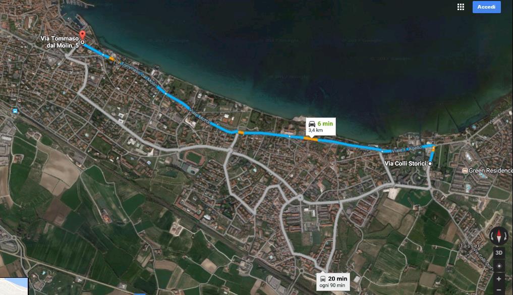 the map from our office Via Tommaso dal Molin 5A to the