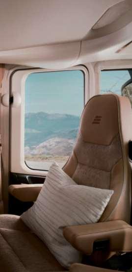 The B-pillars are additionally upholstered and the overhead lockers extend over the driver and passenger doors.